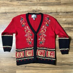 Private Collection Button Front Long Sleeve Granny Christmas Cardigan Sweater